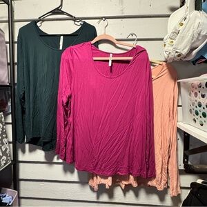 Soma Long Sleeve Scoop Neck Tops - Fuchsia, Dark Green, Peach